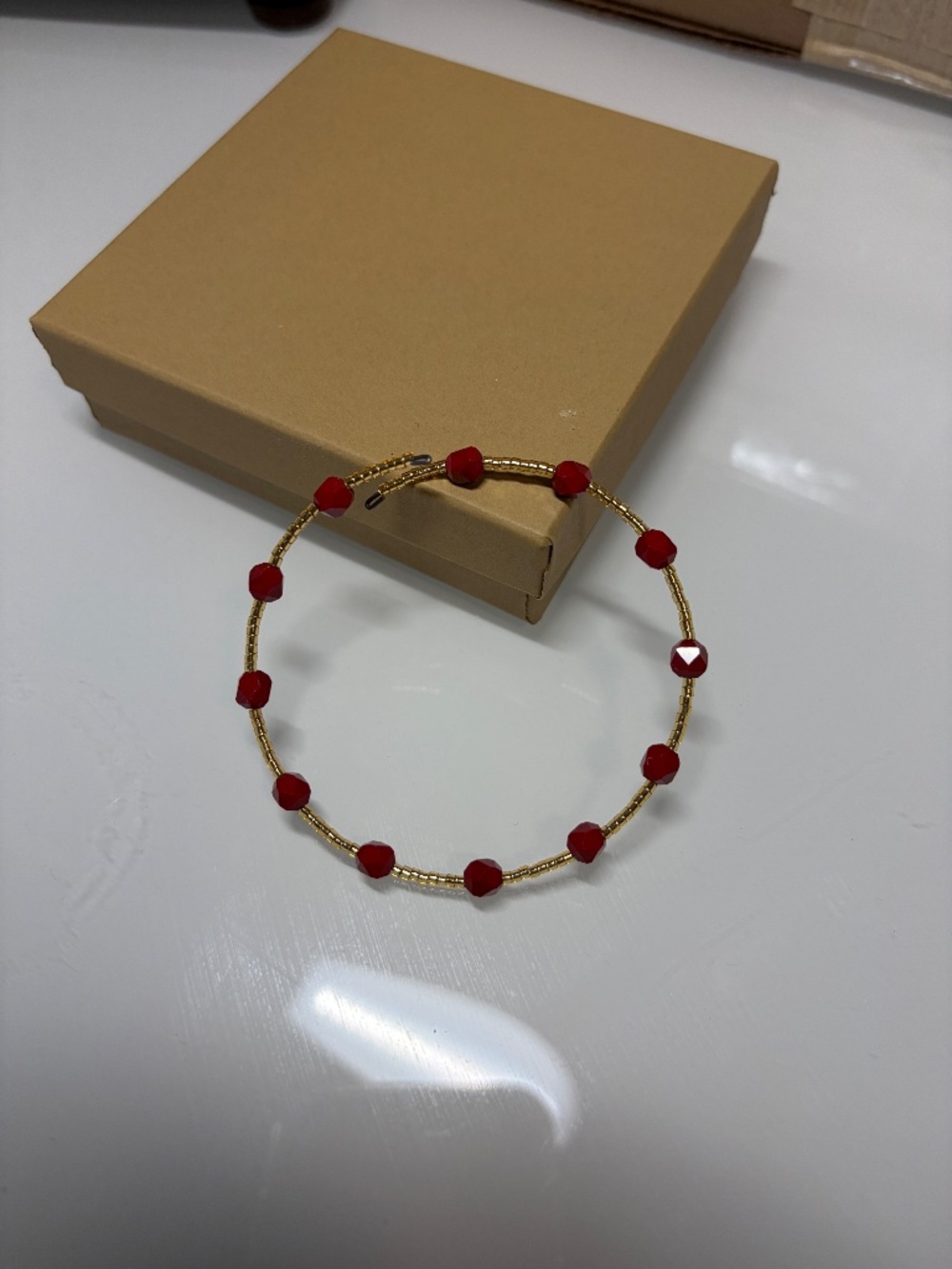 NIB! Women's Gold, Red Beaded Bracelet